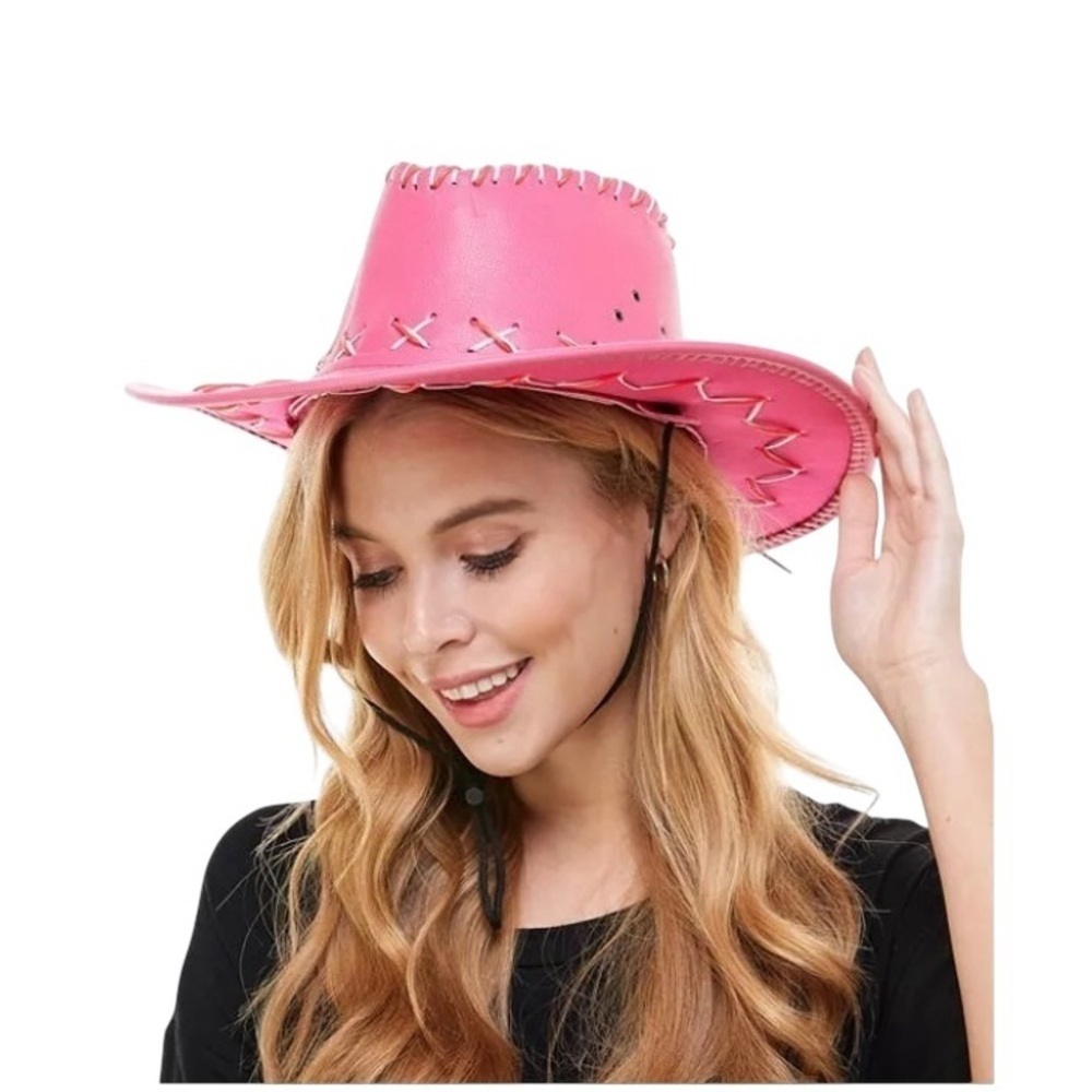 Pink Cowgirl Hat Western Party Neon Led Light barbie core bachelorette Festival